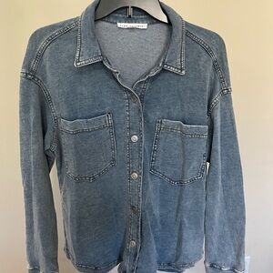 Jane and Delancey Washed Blue Button-Up Short Sleeve Top